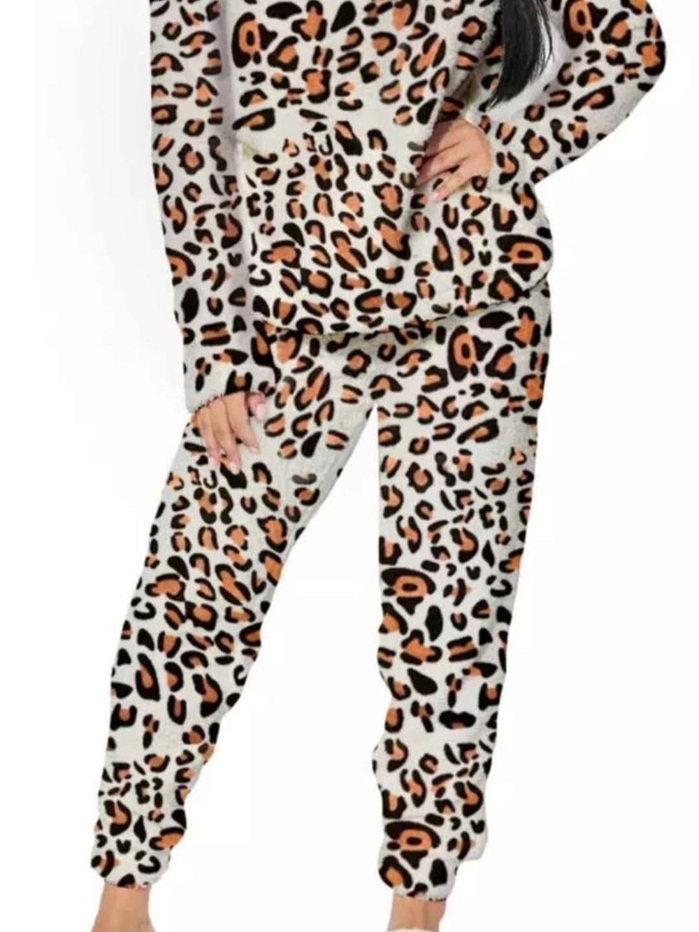 Woman Leopard Print Pajama Set - Cream and Orange